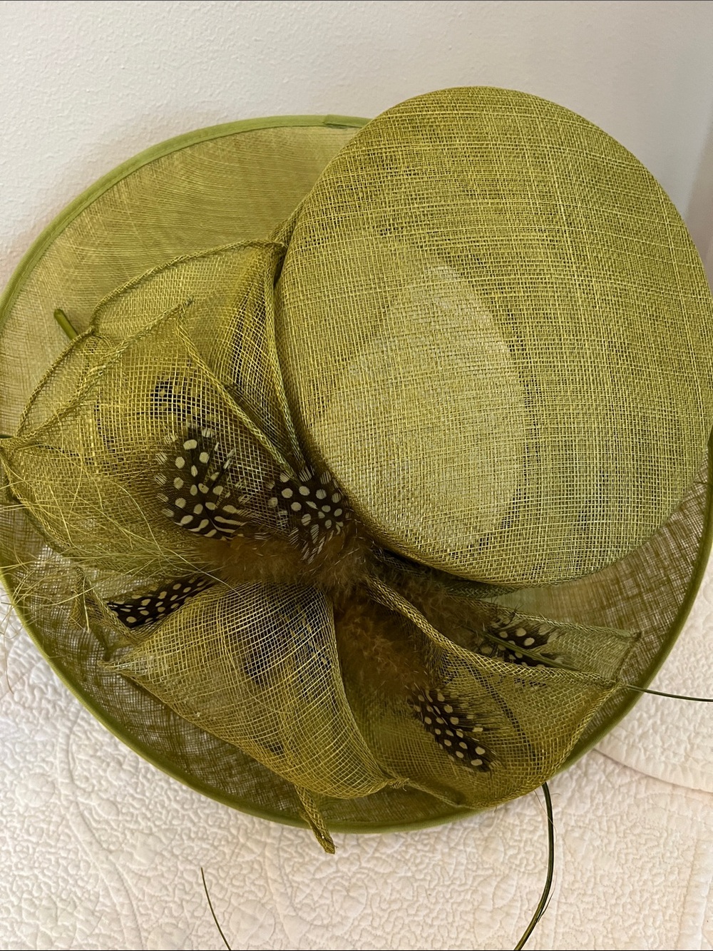 Women's Olive Green Derby Fascinator Hat with Feather Detail